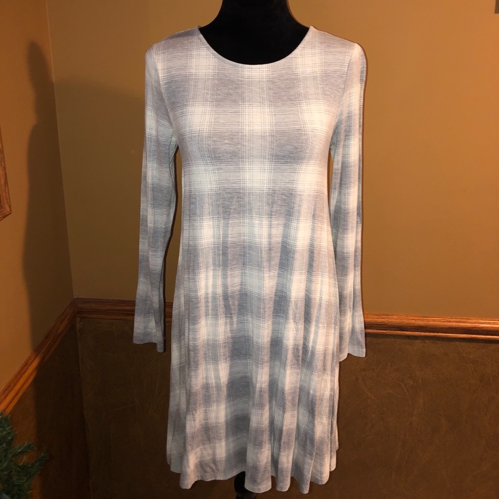 Plaid Long-Sleeved T-Shirt Dress